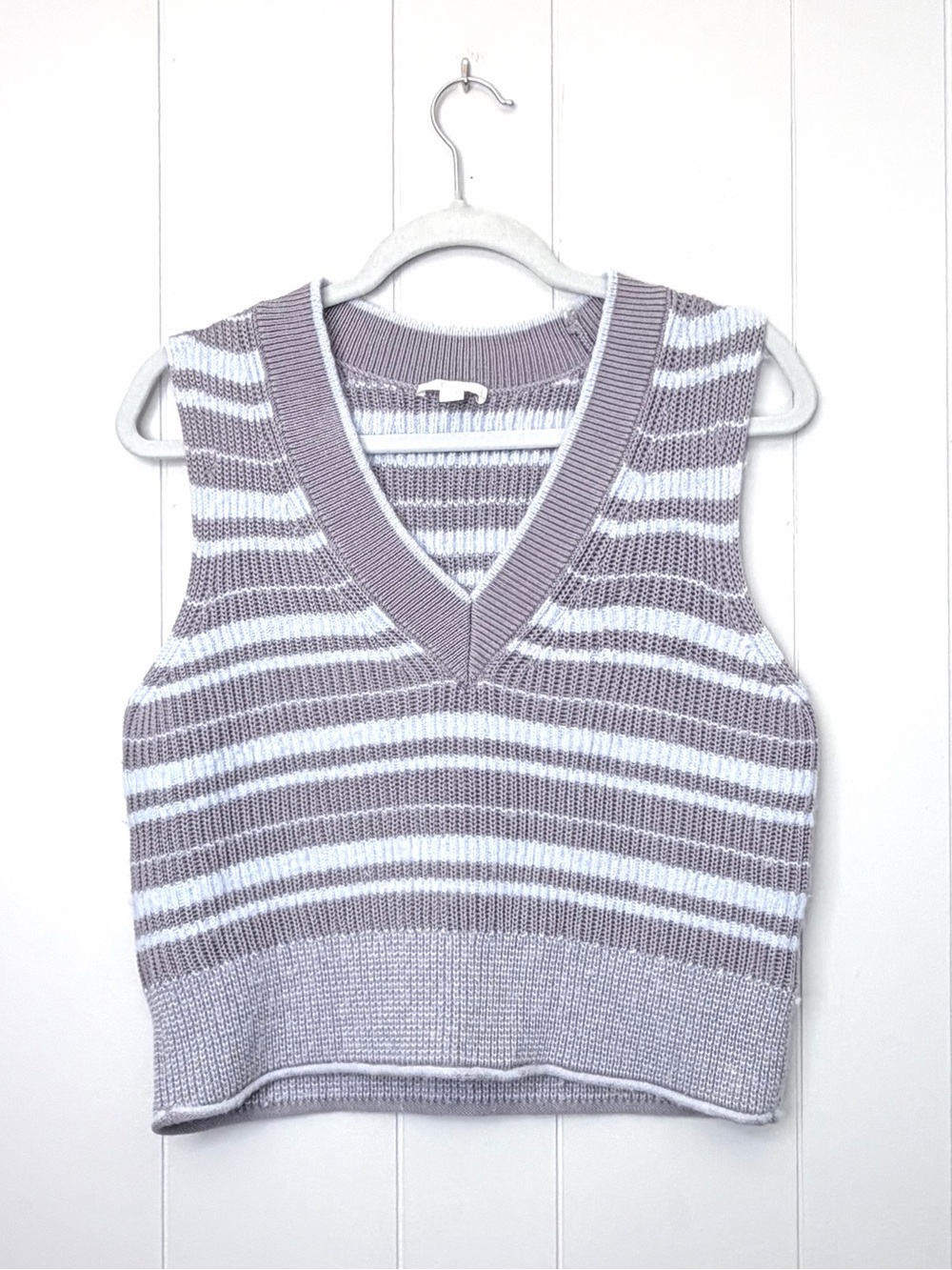 COS Ribbed Knit Sweater Vest Lavender Blue Gray Cotton Alpaca Blend Small